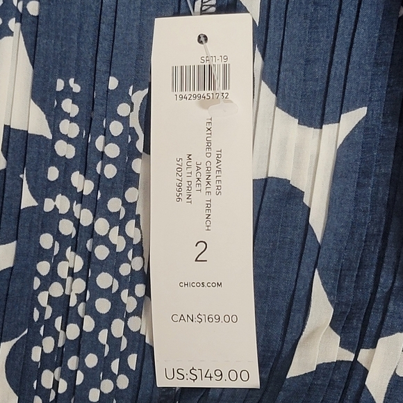 Chicos Travelers Collection NWT Pleated Print Jacket Duster Size 2. - Picture 7 of 12